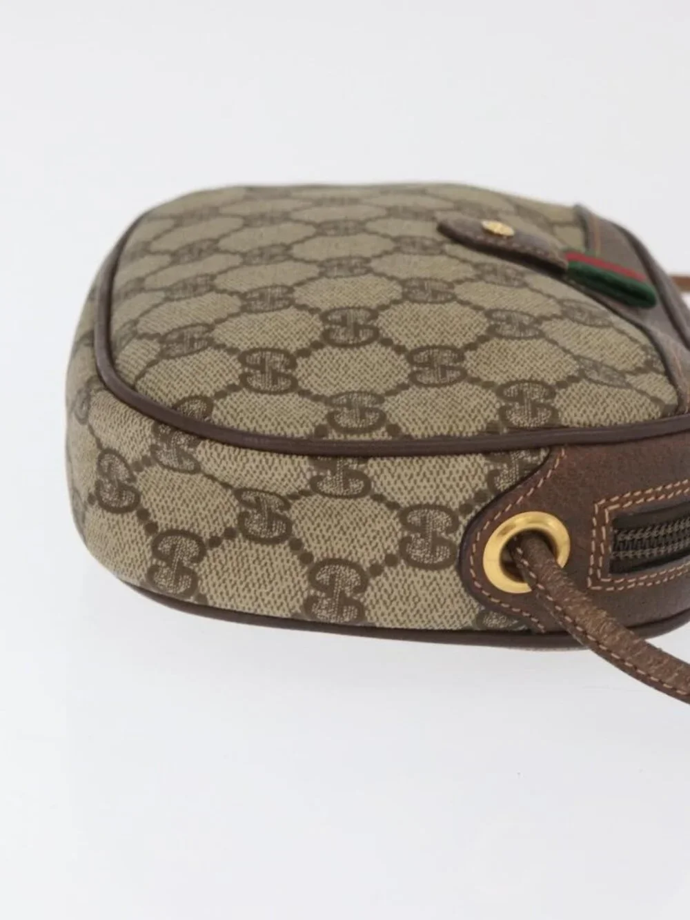 GUCCI GG Supreme Web Sherry Line Bag PVC Beige Gold 007 58 6112 Auth 176401